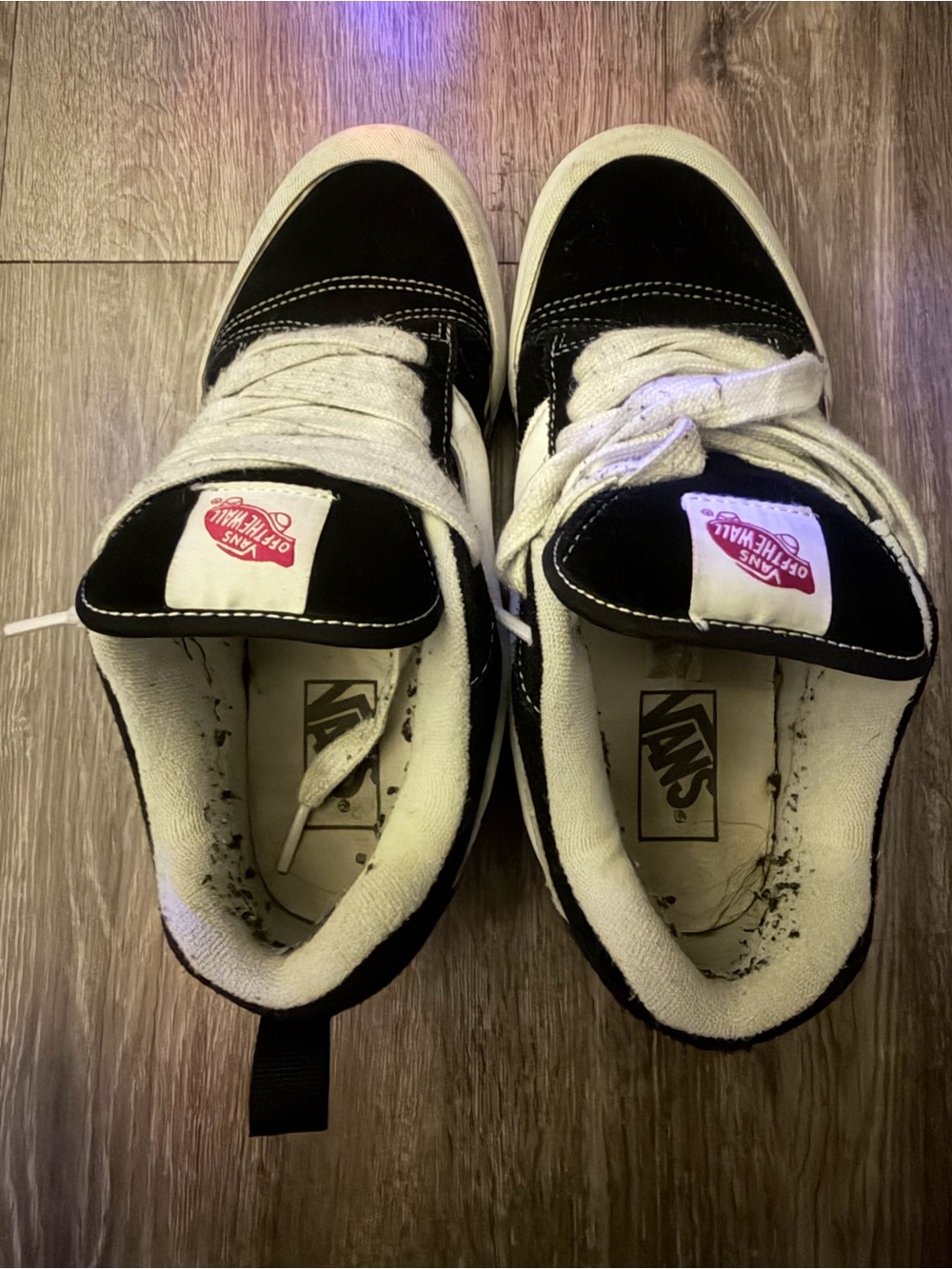 Vans White and Black Low-Top Sneakers with Red Logo